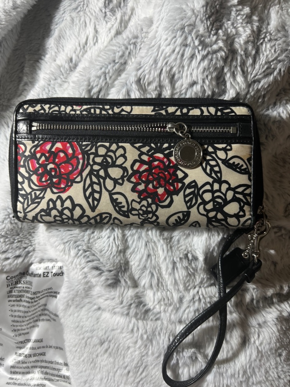 Coach Floral Wristlet Clutch - Cream, Black & Red